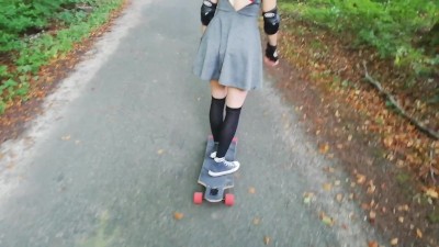 Outdoor Public Flashing , Blowjob & Sex In A Forest By A French Skater Girl