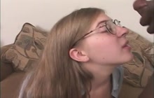 Teen With Glasses Amber Sunset Handles Big Black Cock