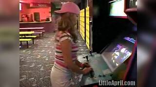 Public Teen Masturbates In Arcade Toilets